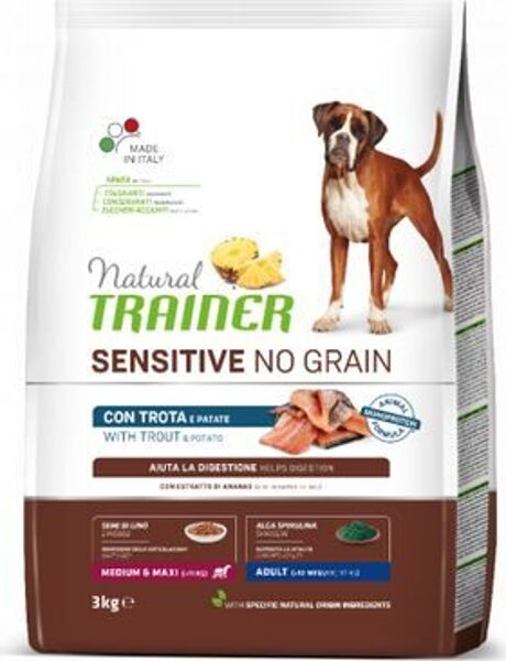 NATURAL TRAINER DOG SENSITIVE NO GRAIN ADULT MEDIUM/MAXI TROUT 3 KG