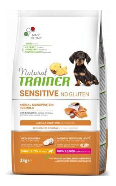 NATURAL TRAINER DOG SENSITIVE NO GLUTEN PUPPY&JUNIOR SMALL&T SALMON 800G