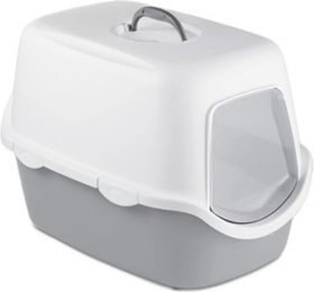 Stefanplast Kaķu tualete CATHY ar vāku (balts/pelēks) 56x40x40 cm