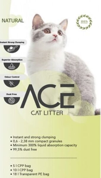 ACE Natural CAT LITTER 5 LT - cementējošās smiltis kaķu tualetei 5 L