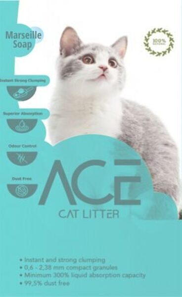 ACE Marseille Soap CAT LITTER 10 LT - cementējošās smiltis kaķu tualetei ar Marseļas ziepēm 10 L