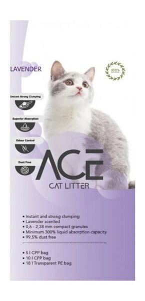 ACE Lavender CAT LITTER 5 LT - cementējošās smiltis kaķu tualetei ar lavandu 5 L