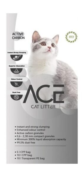 ACE Carbon Active CAT LITTER 5 LT - cementējošās smiltis kaķu tualetei ar aktivēto ogli 5 L