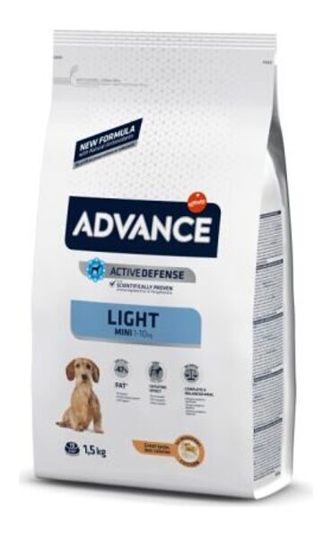 ADVANCE DOG MINI LIGHT 1.5KG - MAZO ŠĶIRŅU SUŅIEM AR LIEKO SVARU (VISTA UN RĪSI)