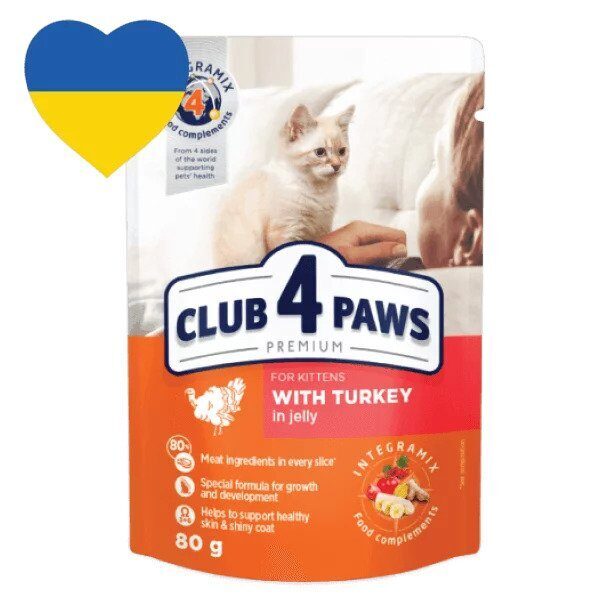 Club 4 Paws – konservi kaķēniem ar tītaru želejā 80 g