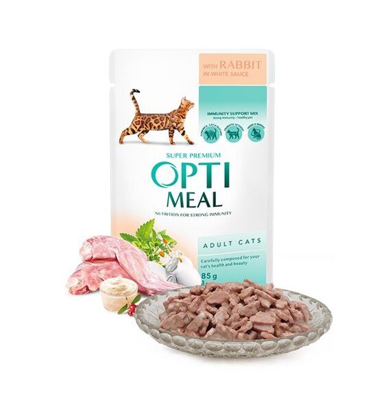 Optimeal – konservi kaķiem ar truša gaļu baltā mērcē 85g