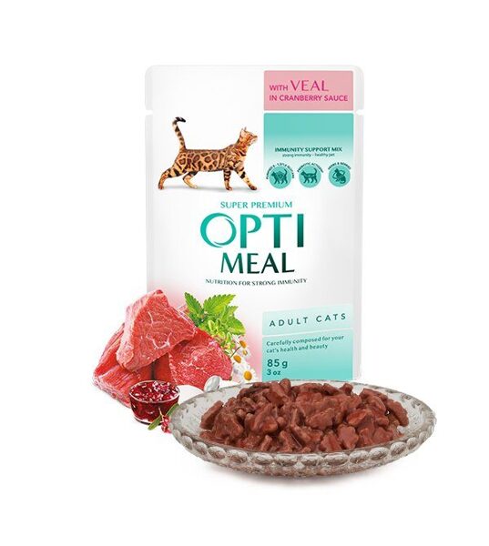 Optimeal – konservi kaķiem ar liellopa gaļu dzērveņu mērcē 85g