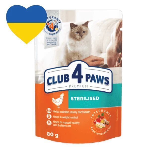 Club 4 Paws – konservi sterilizētiem kaķiem ar vistu 80 g