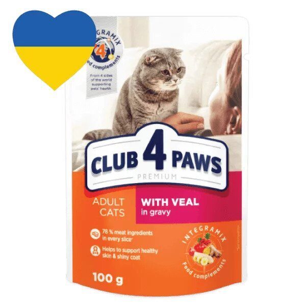Club 4 Paws – konservi kaķiem ar teļu mērcē 100 g