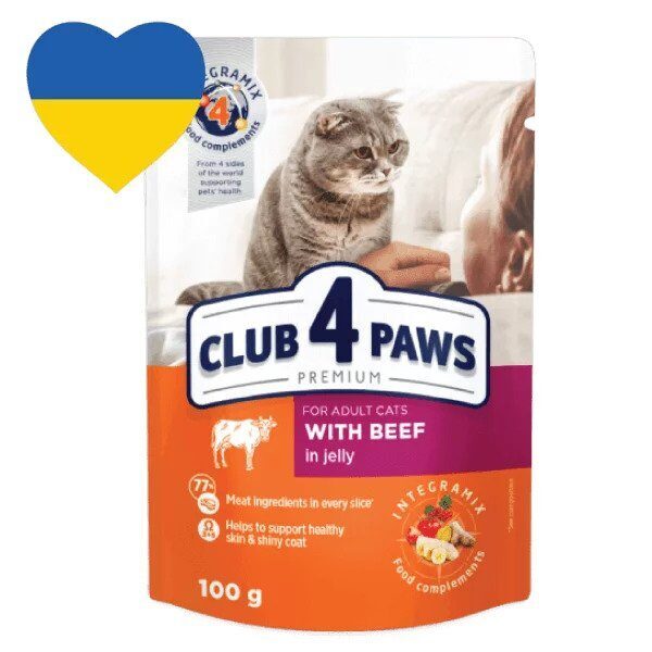 Club 4 Paws – konservi kaķiem ar liellopu želejā 100 g