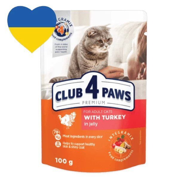 Club 4 Paws – konservi kaķiem ar tītaru želejā 100 g