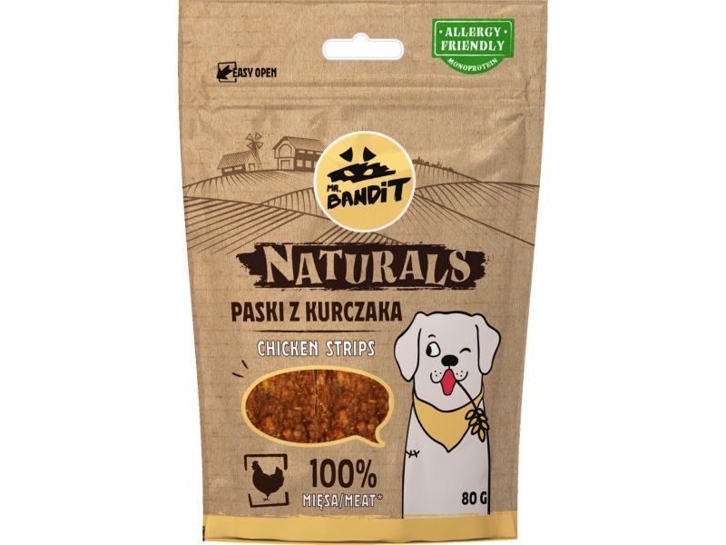MR.BANDIT NATURALS CHICKEN STRIPES/VISTAS GAĻAS SLOKSNĪTES 80G