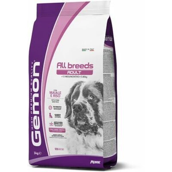 GEMON Dog ALL BREEDS Adult with pork&rice 3 kg