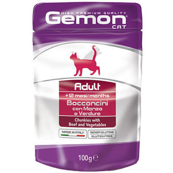 GEMON Wet Cat pouch Adult with beef/veg 100 g