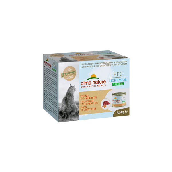 Almo Nature HFC NATURAL LIGHT MEAL MEGA PACK tuncis ar garnelēm, 4x50g