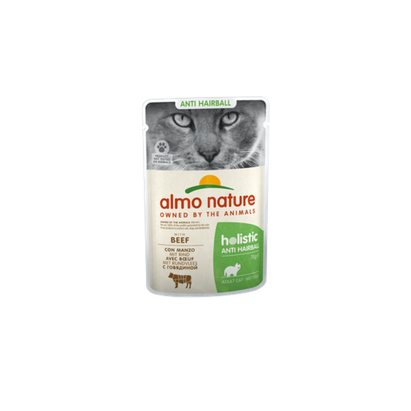 Almo Nature HOLISTIC ANTI HAIRBALL ar liellopu gaļu, 70gx6