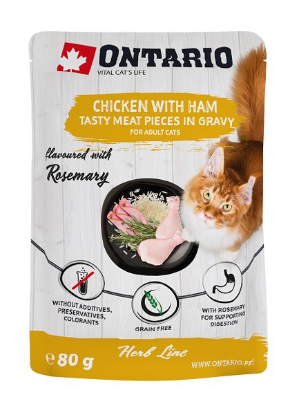 Ontario Cat Herb line pouches - Chicken with Ham,Rice and Rosemary 80g