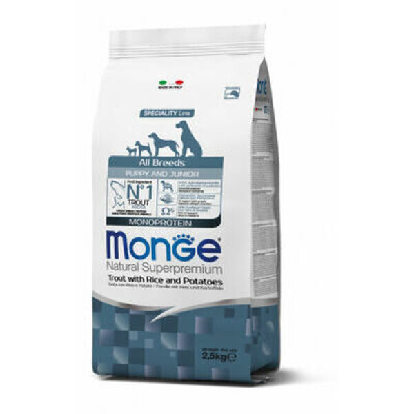 MONGE ALL BREEDS Puppy & Junior Trout, Rice&Potatoe 12 kg