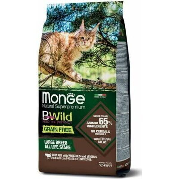 MONGE BWILD CAT Grain Free ADULT Buffalo with Potatoes and Lentils 1,5 kg