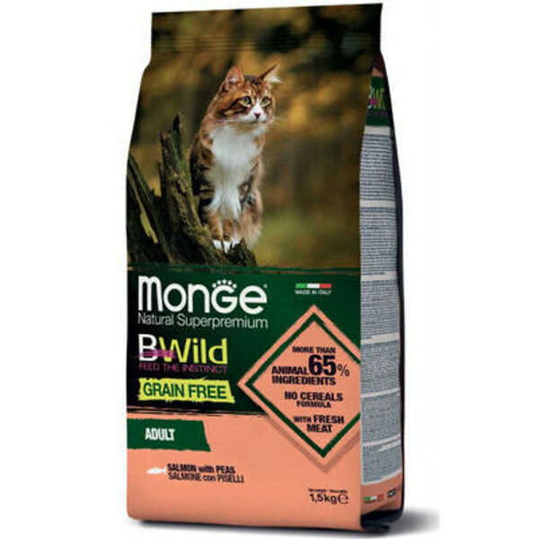 MONGE BWILD CAT Grain Free ADULT Salmon with Peas 1,5 kg