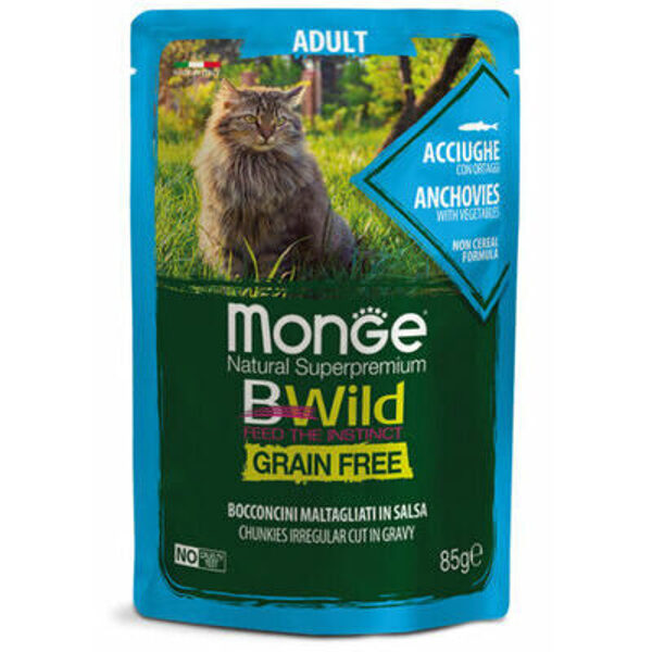 MONGE BWILD pouches Cat ADULT Anchovies with vegetables 85 g