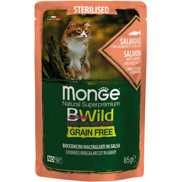 MONGE BWILD pouches Cat Sterilised Salmon with shrimps & vegetables 85 g