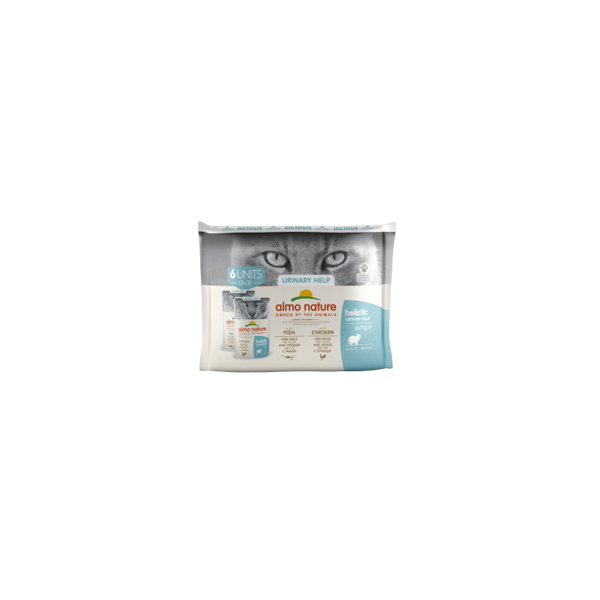 Almo Nature HOLISTIC URINARY HELP ar zivīm un ar vistu, 6x70g