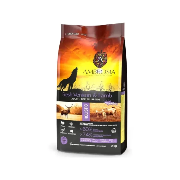 Ambrosia Grain Free Fresh Venison & Lamb Adult All Breeds 2kg